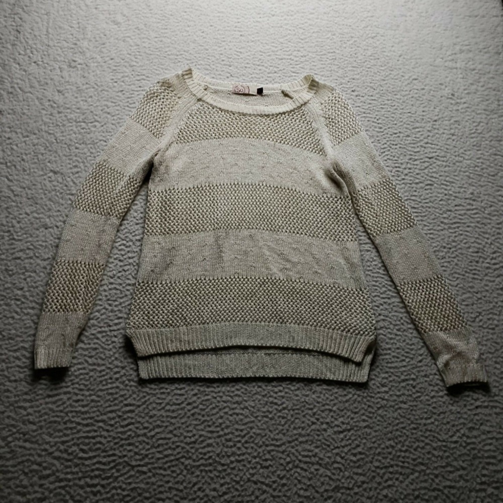 SO Sweater Juniors M White Crew Neck Long Sleeve Striped Raglan Knit Pullover